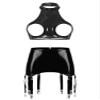 Linjinx Women's Sexy Club Outfits PVC Leather 2 Piece Crop Top with Skirt Set with Garter Belts Black Type A X-Large view 1