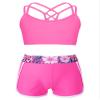 Moggemol Kids Girls 2 Piece Gymnastics/Dance/Sports Outfits Crop Tank Tops and Shorts Tankinis Athletic Swimsuit B#Rose02 12-14 view 1
