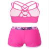 Moggemol Kids Girls 2 Piece Gymnastics/Dance/Sports Outfits Crop Tank Tops and Shorts Tankinis Athletic Swimsuit B#Rose02 12-14 view 2
