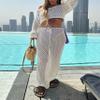Adoeren Women Y2k Hollow Out Maxi Skirt Set Crochet Long Sleeve Tie Up Crop Top Bodycon Knitted Long Skirt 2 Piece Suits(A White,L) view 3