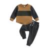 BOIBOKOKO Toddler Baby Boy Fall Winter Outfit Checkered Color Block Long Sleeve Sweatshirt Top Jogger Pants Cute Clothes Set (Gray, 6-12 Months) view 1