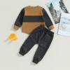 BOIBOKOKO Toddler Baby Boy Fall Winter Outfit Checkered Color Block Long Sleeve Sweatshirt Top Jogger Pants Cute Clothes Set (Gray, 6-12 Months) view 2