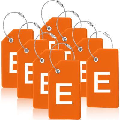 8 Pcs Initial Letter A-Z Luggage Tags Silicone Suitcase Instrument Tag with Name Card and Stainless Steel Loop(Letter E,Orange)