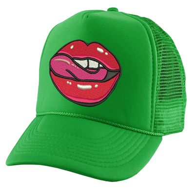 ALLNTRENDS Trucker Hat Funny Lips Snapback Mesh Adjustable Cap (Kelly Green)