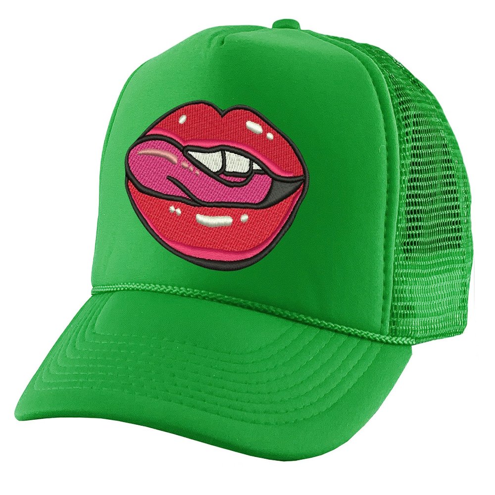 ALLNTRENDS Trucker Hat Funny Lips Snapback Mesh Adjustable Cap (Kelly Green)
