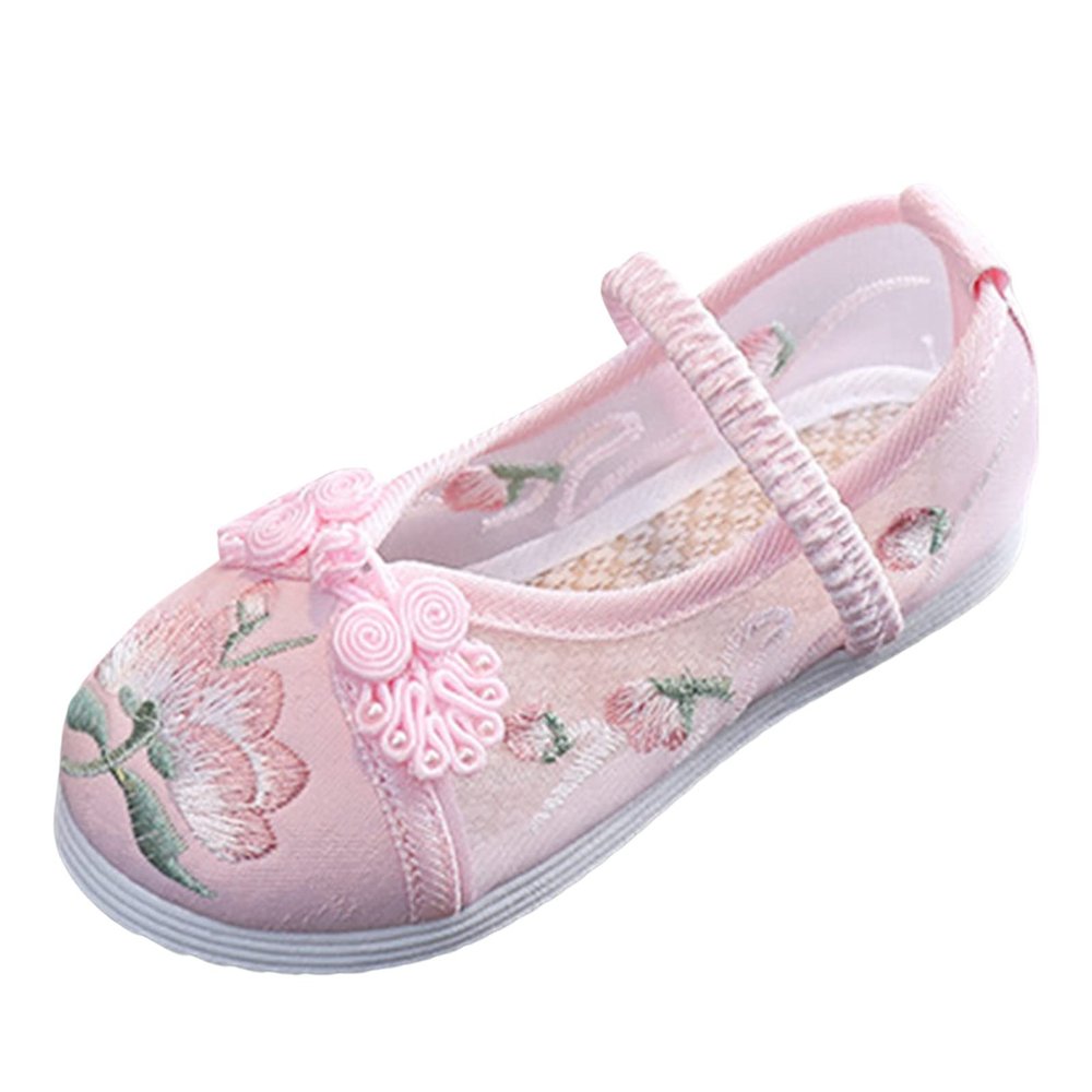 Ikevan Children House Shoes Girls Flat Bottomed Embroidered Sandals Fashionable Costume Children (Pink, 11 Little Child)
