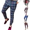 GOKKILRW Mens Chinos Elastic Waist Slim Fit Stretch Plaid Flat-Front Skinny Golf Dress Pants Business Suit Pants Casual Work Pencil Lounge Pajamas Pants(Blue,Small) view 2