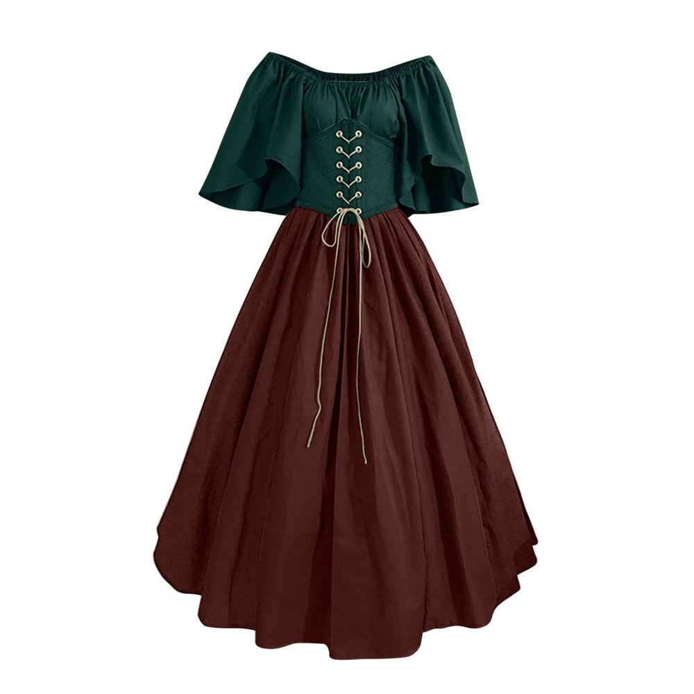 NATHGAM Womens Renaissance Dresses Gothic Corset Halloween Costumes Medieval Steampunk Cocktail Solid Victorian Ball Gowns Brown