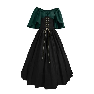 NATHGAM Womens Renaissance Dresses Gothic Corset Halloween Costumes Medieval Steampunk Cocktail Solid Victorian Ball Gowns Green