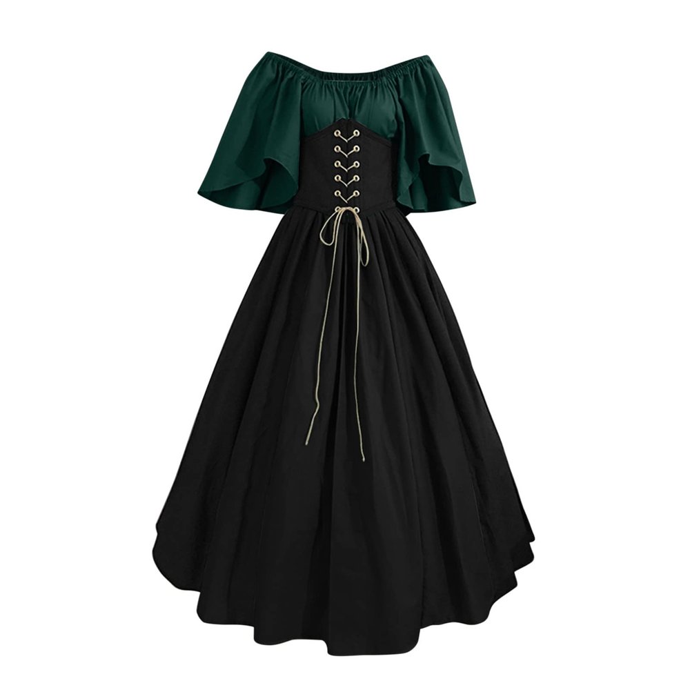 NATHGAM Womens Renaissance Dresses Gothic Corset Halloween Costumes Medieval Steampunk Cocktail Solid Victorian Ball Gowns Green