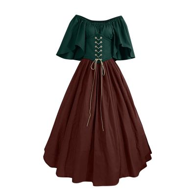 NATHGAM Womens Renaissance Dresses Gothic Corset Halloween Costumes Medieval Steampunk Cocktail Solid Victorian Ball Gowns Brown