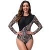 Women's One Piece Swimsuits Sports Athletic Training Bathing Suit Color Block Long Sleeve Rash Guard Zipper Front Surfing Diving Swimming Costume Sun Protection Wetsuit Snake Skin S view 1