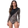 Women's One Piece Swimsuits Sports Athletic Training Bathing Suit Color Block Long Sleeve Rash Guard Zipper Front Surfing Diving Swimming Costume Sun Protection Wetsuit Snake Skin S view 2