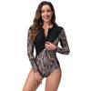 Women's One Piece Swimsuits Sports Athletic Training Bathing Suit Color Block Long Sleeve Rash Guard Zipper Front Surfing Diving Swimming Costume Sun Protection Wetsuit Snake Skin S view 4