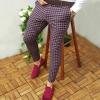 GOKKILRW Mens Chinos Elastic Waist Slim Fit Stretch Plaid Flat-Front Skinny Golf Dress Pants Business Suit Pants Casual Work Pencil Lounge Pajamas Pants(Wine,Medium) view 2