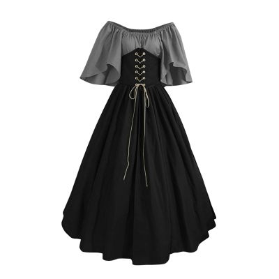 NATHGAM Womens Renaissance Dresses Gothic Corset Halloween Costumes Medieval Steampunk Cocktail Solid Victorian Ball Gowns Gray