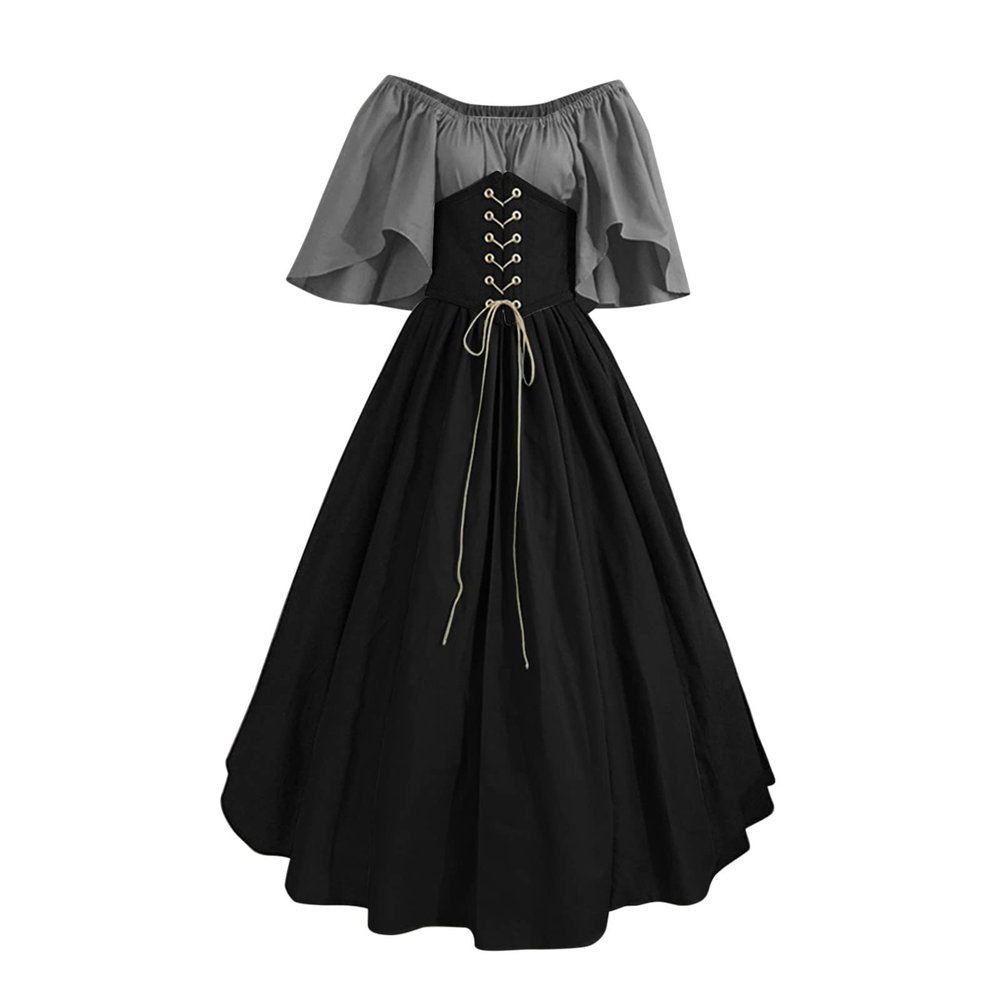 NATHGAM Womens Renaissance Dresses Gothic Corset Halloween Costumes Medieval Steampunk Cocktail Solid Victorian Ball Gowns Gray