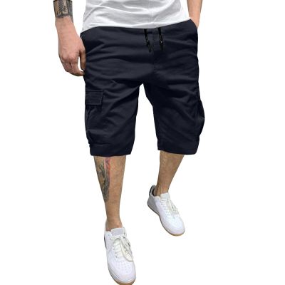 GOKKILRW Mens Casual Twill Cargo Shorts Cotton Drawstring Lightweight Multi-Pockets Cargo Hiking Work Shorts Stretch Summer Beach Tactical Golf Track Shorts(Navy,Medium)