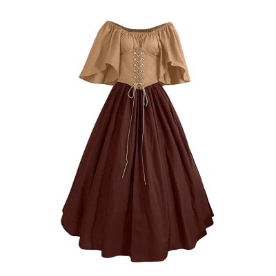 NATHGAM Womens Renaissance Dresses Gothic Corset Halloween Costumes Medieval Steampunk Cocktail Solid Victorian Ball Gowns Beige