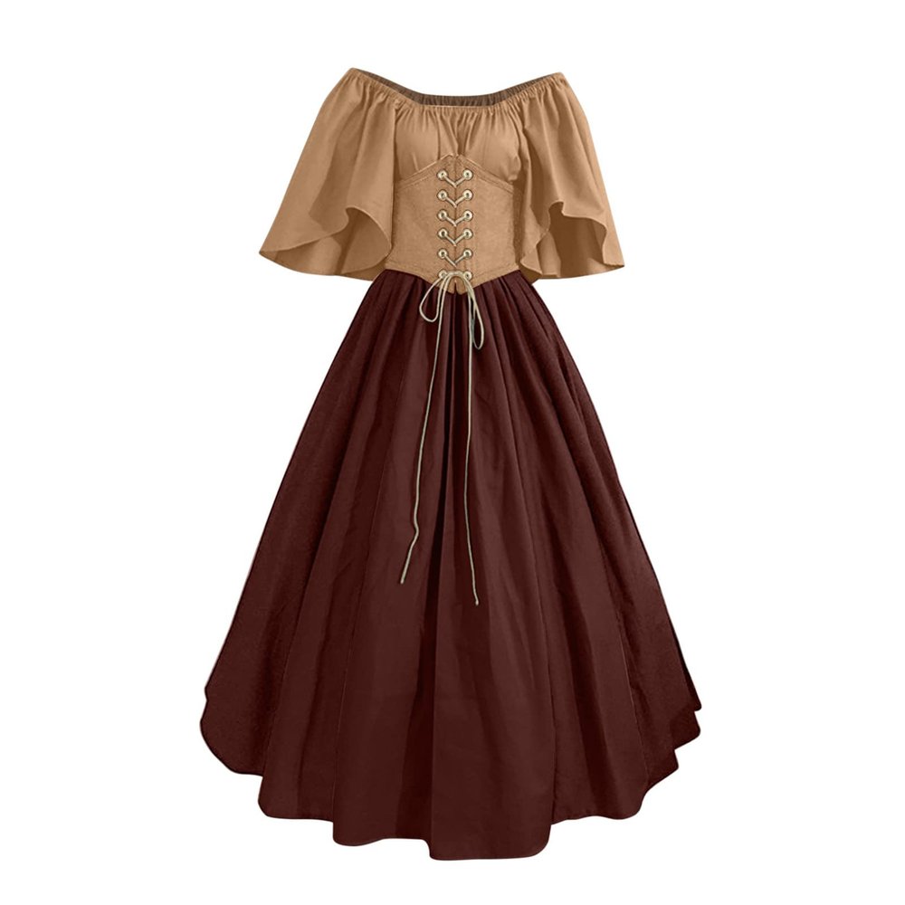 NATHGAM Womens Renaissance Dresses Gothic Corset Halloween Costumes Medieval Steampunk Cocktail Solid Victorian Ball Gowns Beige