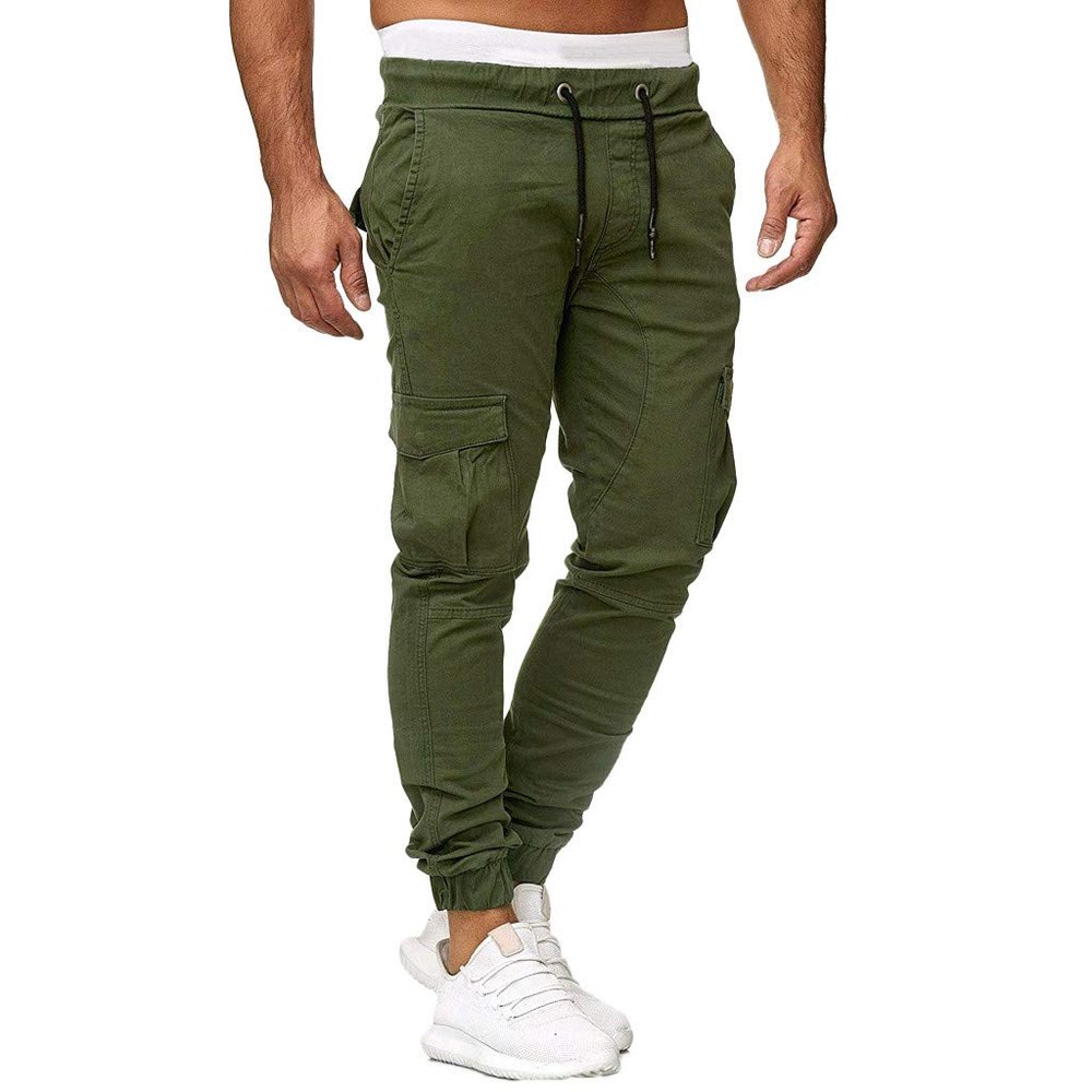 Mens Casual Jogger Pants with Pockets Drawstring Chino Cargo Work Pants Tapered Outdoor Lightweight Cotton Twill Track Jogging Tactical Utility Trousers Sweatpants(Army Green,3X-Large)