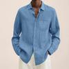 GOKKILRW Mens Long Sleeve Cotton Linen Shirt Casual Button Down Beach Linen Fishing Hiking Tee Shirts Spread Collar Summer Lightweight Plain Yoga Hawaiian Tops(Sky Blue,4X-Large) view 2