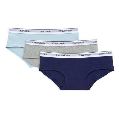 Calvin Klein Kids Girls' Modern Cotton Hipster Underwear 3-Pack, Symphony/Heather Grey/Light Blue, Large