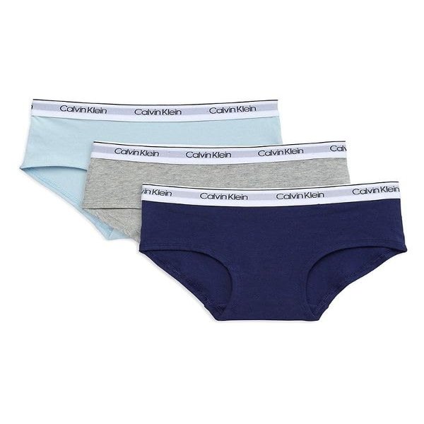 Calvin Klein Kids Girls' Modern Cotton Hipster Underwear 3-Pack, Symphony/Heather Grey/Light Blue, Large