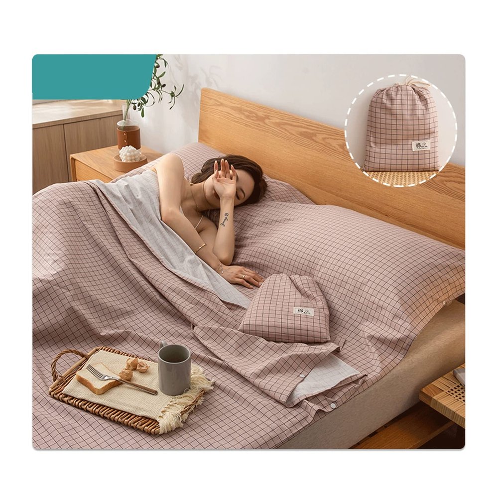 Sleeping Bag Liner Lightweight Travel Camping Sheet Sleep Bag Liner Adults Children 100% Cotton Plaid Stripes Hotel Compact Portable Sleeping Sack Single Double ( Color : Pink , Size : 80x210cm-31x82"
