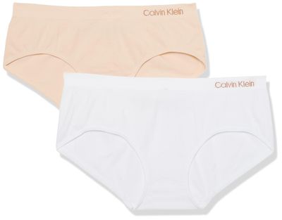Calvin Klein Kids Girls' Modern Cotton Hipster Underwear 2-Pack, Classic White/Nude, X-Large