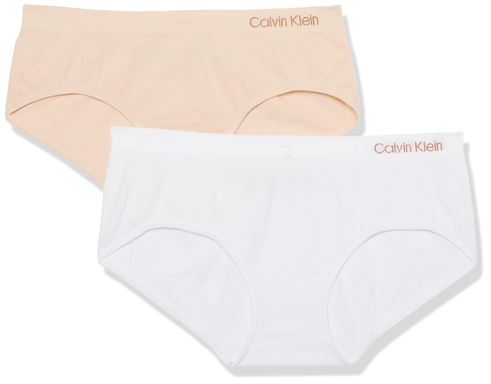 Calvin Klein Kids Girls' Modern Cotton Hipster Underwear 2-Pack, Classic White/Nude, X-Large