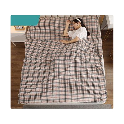 Sleeping Bag Liner 100% Cotton Plaid Stripes Sleep Sack Lightweight Travel Sheet Single/Double Sleeping Sheets for Backpacking Hotel Hostels and Traveling ( Color : Brown B , Size : 160x210cm-63x82" )