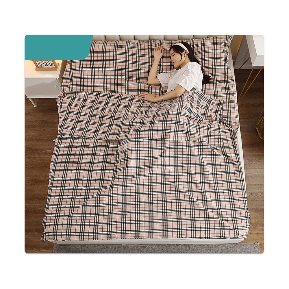 Sleeping Bag Liner 100% Cotton Plaid Stripes Sleep Sack Lightweight Travel Sheet Single/Double Sleeping Sheets for Backpacking Hotel Hostels and Traveling ( Color : Brown B , Size : 160x210cm-63x82" )
