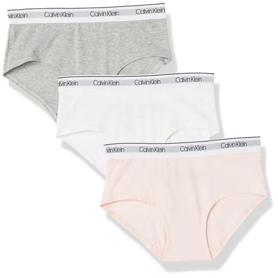 Calvin Klein Kids Girls' Modern Cotton Hipster Underwear 3-Pack, Crystal Pink/H Grey/White, X-Large
