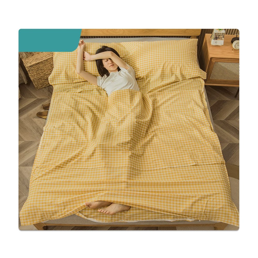 RUZGAR Cotton Sleeping Bag Liner with Zipper 100% Cotton Travel Sheet Sleep Sack Adult Children Large Small Travel Sleeping Bag for Hotels Camping Hiking (Color : Yellow, Size : 160x210cm-63x82)