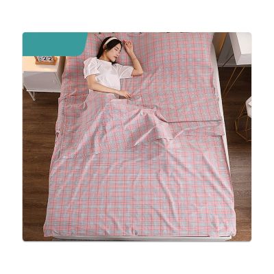 Sleeping Bag Liner 100% Cotton Plaid Stripes Sleep Sack Lightweight Travel Sheet Single/Double Sleeping Sheets for Backpacking Hotel Hostels and Traveling ( Color : Pink , Size : 160x210cm-63x82" )