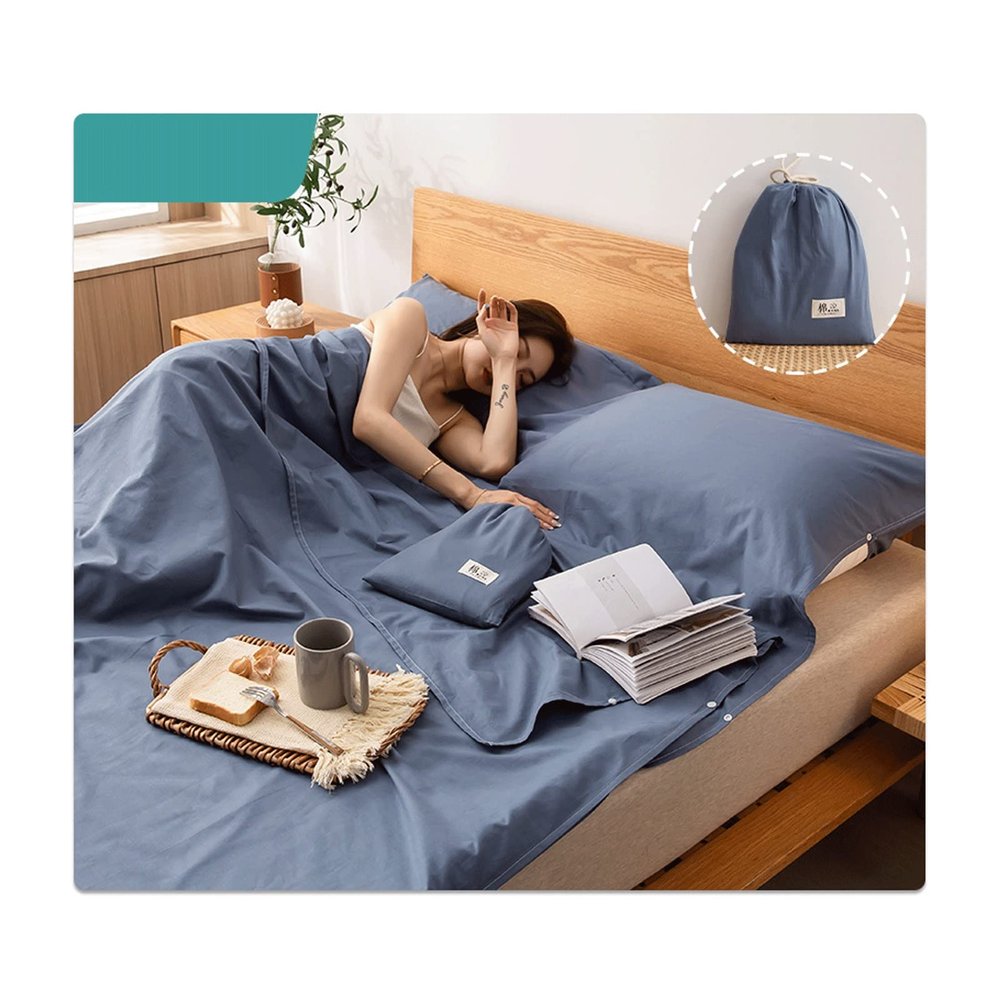 Sleeping Bag Liner Lightweight Travel Camping Sheet Sleep Bag Liner Adults Children 100% Cotton Plaid Stripes Hotel Compact Portable Sleeping Sack Single Double ( Color : Blue , Size : 200x210cm-78x82