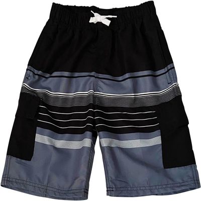 NORTY Big Boys' Swim Trunks - Stylish Bathing Suit for Kids - Swimsuit Shorts with Pockets - Comfortable Board Shorts - Black Stripe - 18-20