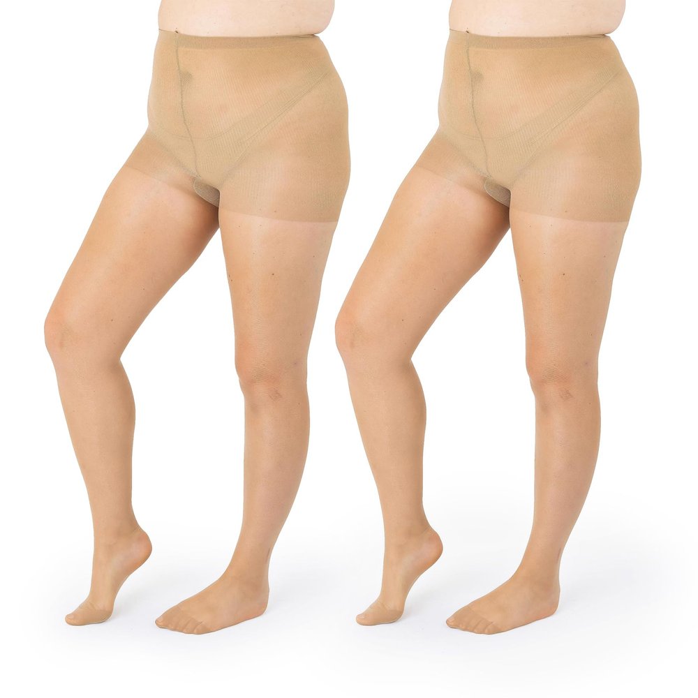 Silky Toes Plus Size Pantyhose for Women Soft Sheer Queen Tights 2 Pairs (5X-6X, City Beige)