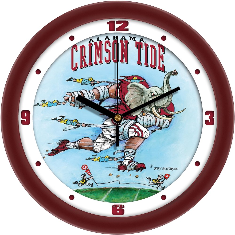 SunTime Alabama Crimson Tide Football Wall Clock, Down The Field by Gary Patterson, Non Ticking Silent Movement, 11.5"