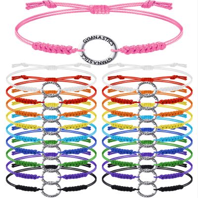 Kigeli 20 Pcs Gymnastics Bracelet Braided Wax Rope Gymnastics Gifts Bulk Adjustable Chain Jewelry for Gymnast Women Men Team Party Favors, 10 Colors (Multicolored)