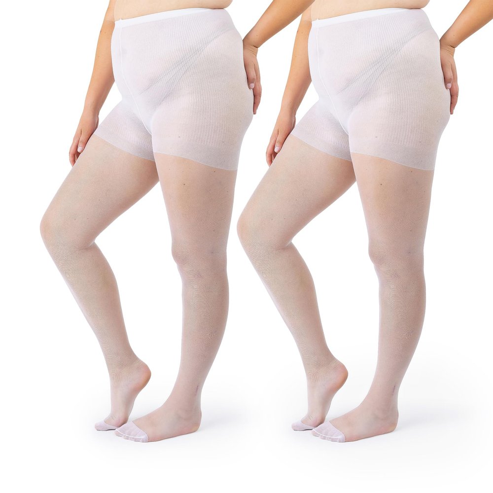 Silky Toes Plus Size Pantyhose for Women Soft Sheer Queen Tights 2 Pairs (3X-4X, White)