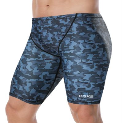 K898 Men's Swim Jammers UPF50+, Swim Training Printed Jammer Swimsuit Endurance Compression for Men (Grey Camo-WF, 3XL)