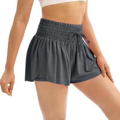 Flowy Athletic Shorts for Women Gym Yoga Workout Running Sweat Spandex Tennis Skirts High Waisted with Pockets Butterfly Skorts Cute Clothes Casual Summer(XXL,Grey)