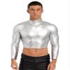 Alvivi Mens Shiny Mock Neck Long Sleeve T-Shirts Tops Metallic Glitter Disco Club Party Tank Tops Silver Large view 1