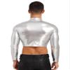 Alvivi Mens Shiny Mock Neck Long Sleeve T-Shirts Tops Metallic Glitter Disco Club Party Tank Tops Silver Large view 2