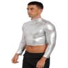 Alvivi Mens Shiny Mock Neck Long Sleeve T-Shirts Tops Metallic Glitter Disco Club Party Tank Tops Silver Large view 3