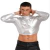 Alvivi Mens Shiny Mock Neck Long Sleeve T-Shirts Tops Metallic Glitter Disco Club Party Tank Tops Silver Large view 4