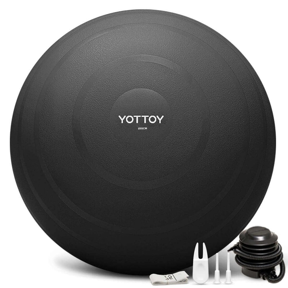 YOTTOY Anti-Burst Exercise Ball for Working Out, Yoga Ball for Pregnancy,Extra Thick Workout for Physical Therapy,Stability Ball for Chair Fitness with Pump (Black)