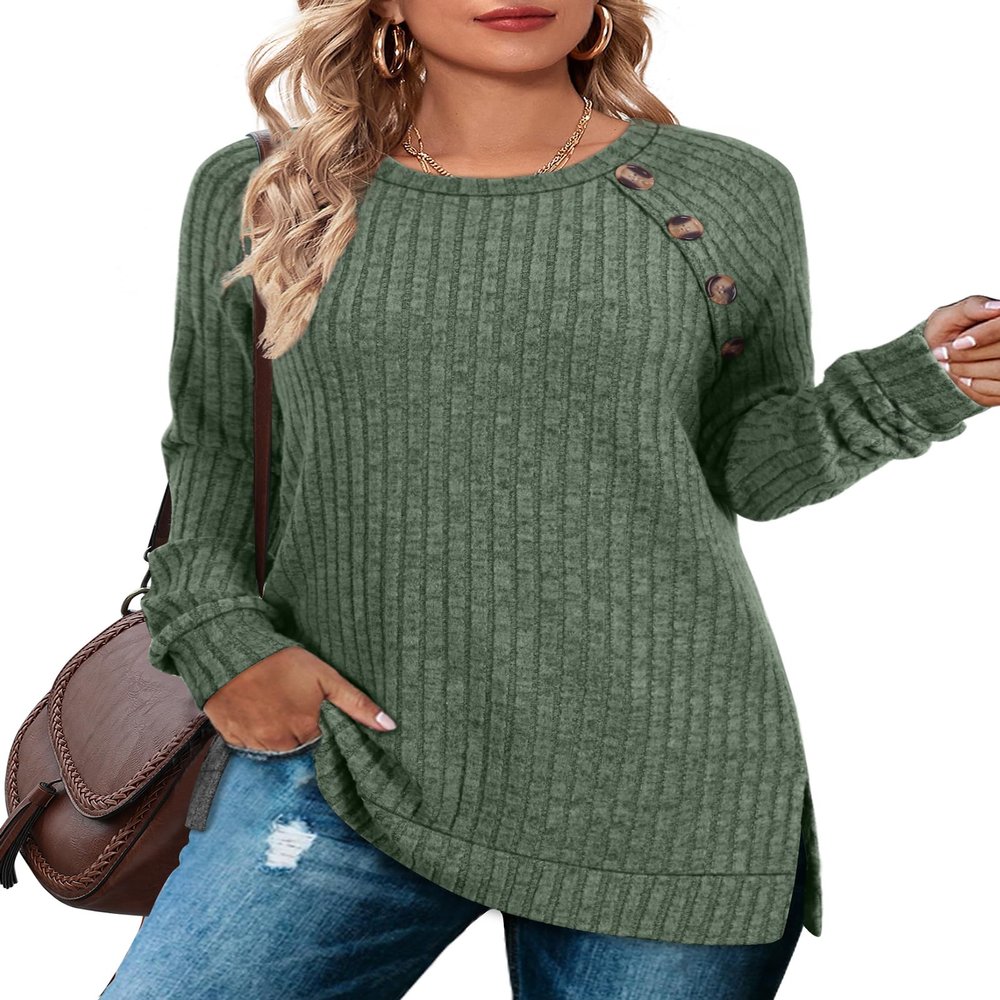 Bofell Womens Long Sleeve Tops Dressy Casual Spring Holiday Outfits for Women 2025 St Patricks Day Shirt Buttons Side Split Green M